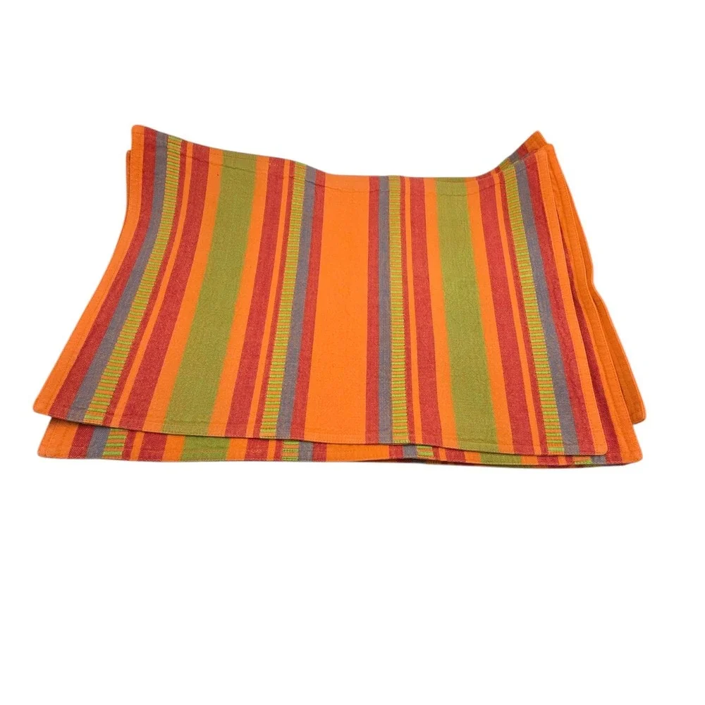 Woven Serape Stripe Set 6 Placemats 12x17 Orange Multicolor Summer Decor